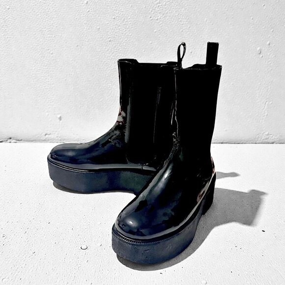 Staud Palamino Black Patent Leather Platform Chelsea Boots, Size 40 EU, New - Picture 3 of 16